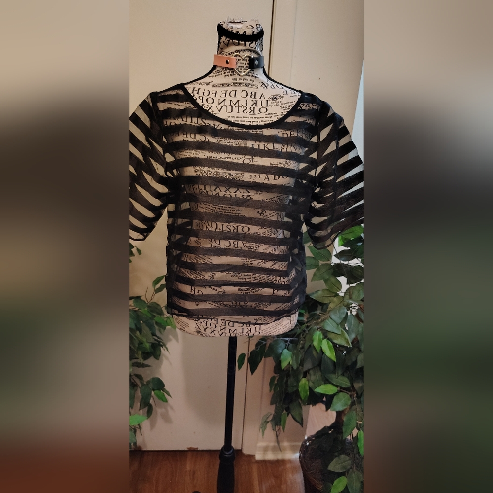 Sheer Black Striped Women's Top